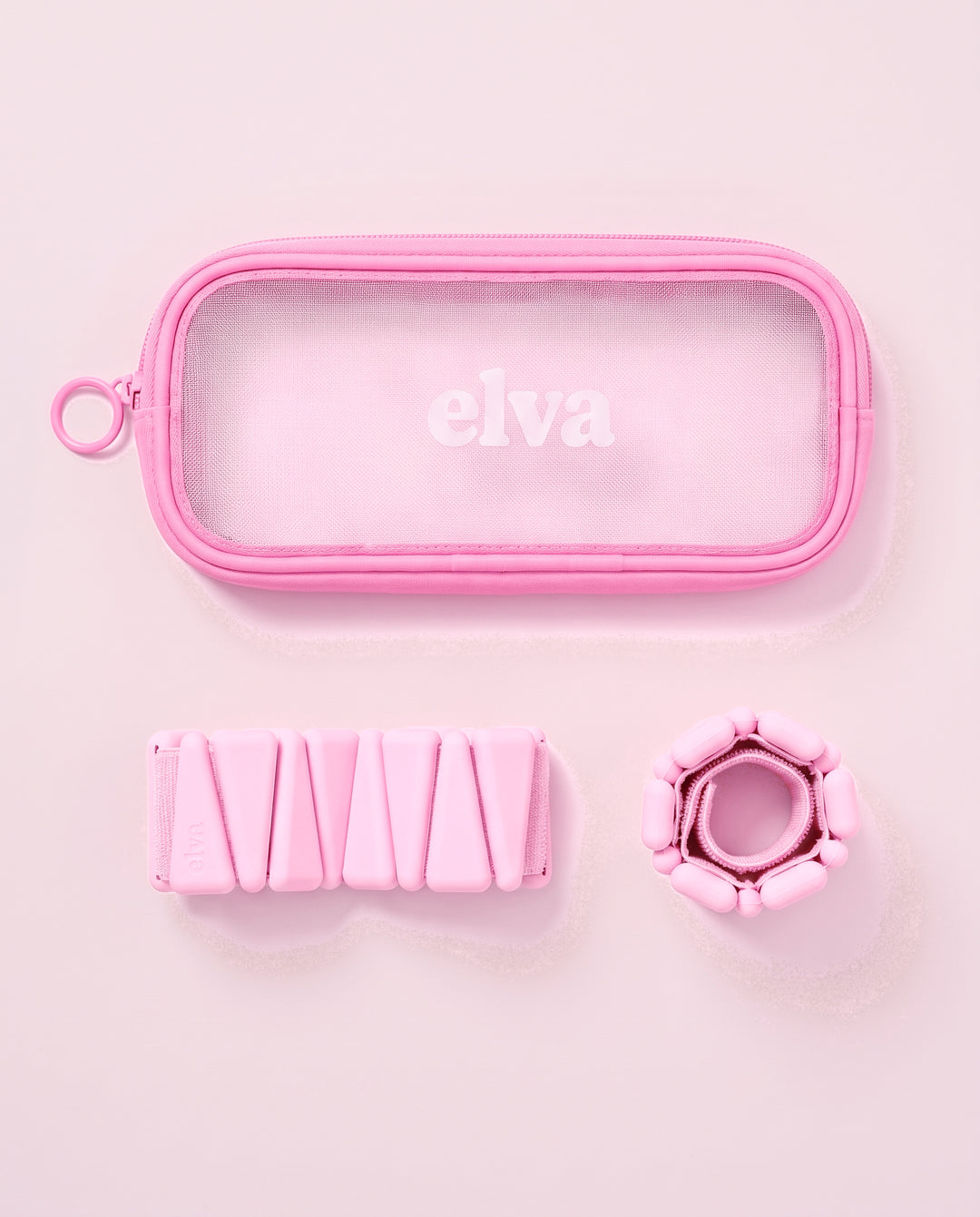 Brazaletes Elva Rosa - el estuche y el par completo, visto desde arriba